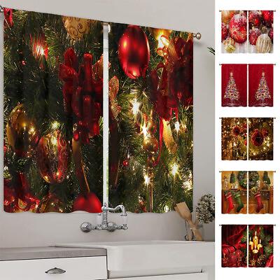 #ad Kitchen Curtains Red Topper Short Panel Bedroom Christmas Tree Decor Drapes