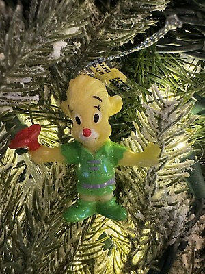 #ad CUTE Little Yellow Disney Bear w Flowers Christmas Tree Ornament New