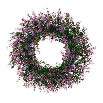 #ad Purple Flower Wreath Decor with Green Leaves 15.7 Inch