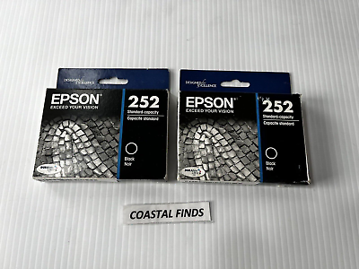 #ad Epson 252 Black Ink Cartridge Lot of 2 OEM NEW Genuine Sealed 2018 Date WF 3620