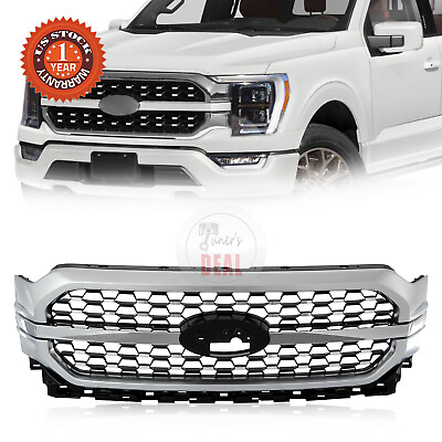 #ad For 2021 2022 2023 Ford F150 Upper Bumper Grill Grille Honeycomb W Silver Trim