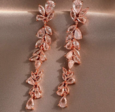 #ad Long Clear Cubic Zirconia Earrings Drop Dangle Wedding Prom Pageant New