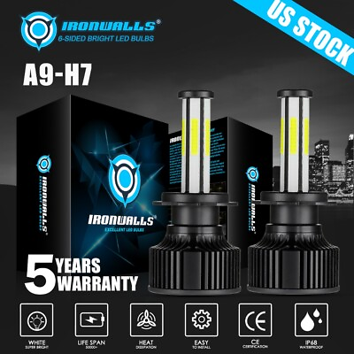 #ad 2X H7 6 sides LED Headlight Bulb Kit High or Low Beam 6500K Super White 420000LM
