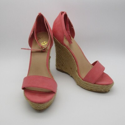 #ad Colin Stuart pink jute espadrille high wedge heel sandals 7.5 B