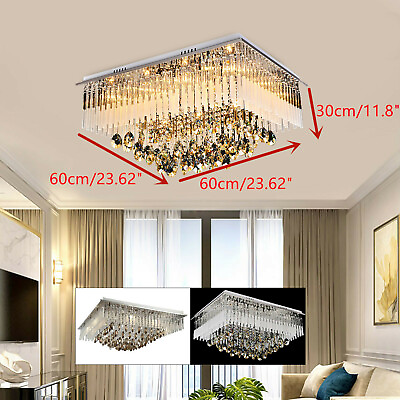 #ad Luxury Square Crystal Light LED Glass Chandelier Droplet Fixture Ceiling Pendant