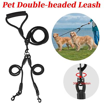 #ad Dual Dog Leash No Tangle Coupler Nylon for Two Large Small Dogs Double head Rope