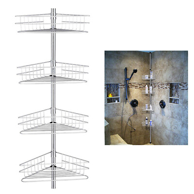 #ad 4 layer Rustproof Bathroom Corner Shelf Shower Caddy Shower Tension Pole Caddy🔥