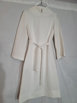 #ad Vintage Womens White Dress Belted 1950s Size 20