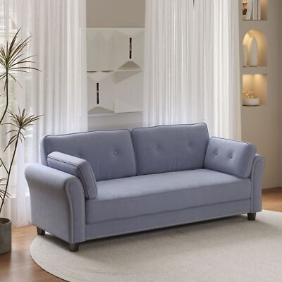 #ad 79quot; Vintage Velvet Armrest Sofa Nail Head Trim Backrest Couch Sofa With 2 Pillow