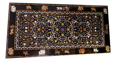 #ad 72quot;x36quot; black Marble dining Table Top lapis Stone Inlay Mosaic Collectible Decor