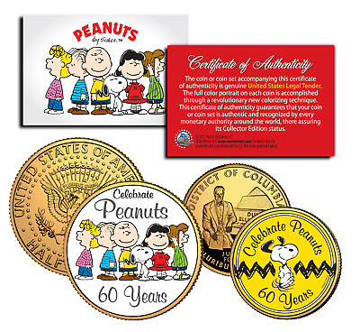 #ad PEANUTS Charlie Brown SNOOPY *60 Years* DC Quarter amp; JFK Half Dollar 2 Coin Set