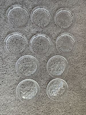 #ad Glass Coasters lot of 10 2 Patterns Beveled Starburst Pattern amp; Floral Pattern