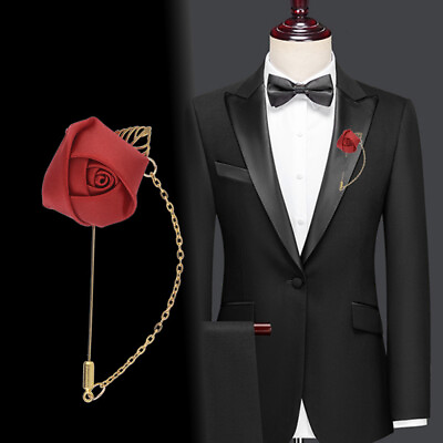 #ad 1PCS Retro Rose Brooch Men#x27;s Suit Pin Simple Tassel Lapel Pins Fine Jewelry