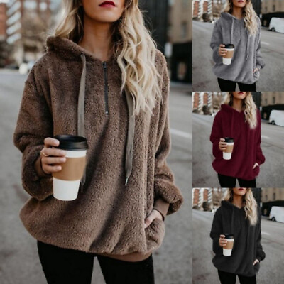 #ad Women Hoodies Pullover Sweater Sweatshirts Fur Fluffy Long Sleeve Autumn Winter