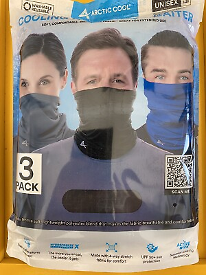 #ad Arctic Cool Cooling Face Neck Cover Gaiter 3 Pack Gray Black Blue Unisex