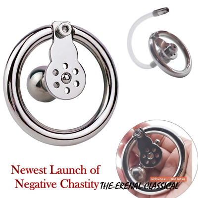 #ad Male Inverted Negative Chastity Device Stainless Steel Chastity Cage Belt Rings