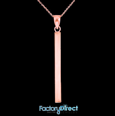#ad 10k 14K Solid Rose Gold Straight Vertical Bar Necklace.