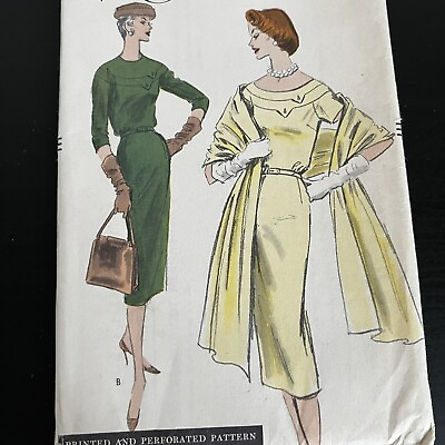 #ad Vintage 1950s Vogue 8907 Shoulder Yoke Dress Stole Sewing Pattern 14 XS UNCUT