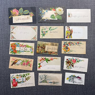 #ad Antique Victorian Calling Card Lot of 15 Lithograph Print Junk Journal Scrapbook