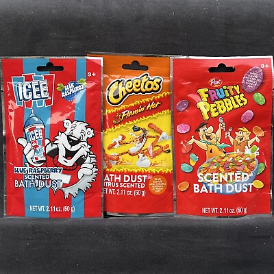 #ad 3 Packs Of Scented Bath Dust Icee Slushie Flamin Hot Cheetos amp; Fruity Pebbles
