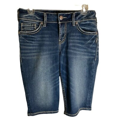 #ad Silver Jeans Co Retro embellished ladies mid rise denim shorts size 28 Suki