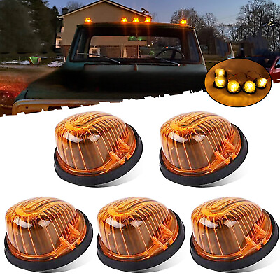 #ad 5X Amber Lens LED Cab Roof Marker Lights For 73 87 Chevy C10 20 30 50 60 70 GMC