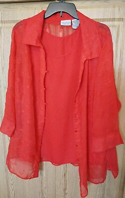 #ad White Stag 2 pc Red Sheer Button Up 3 4 Sleeve Tunic Top w Tank 18w 20w
