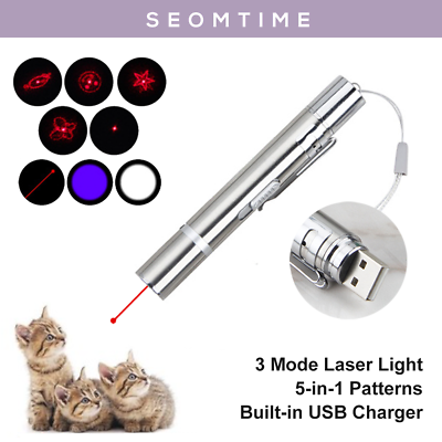#ad 5 IN 1 USB Laser Pointer Rechargeable Red LED Light Interactive Cat Toy AU 2021