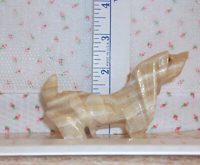 #ad Onyx Stone Marble Dachshund Dog Carved Vintage Figurine