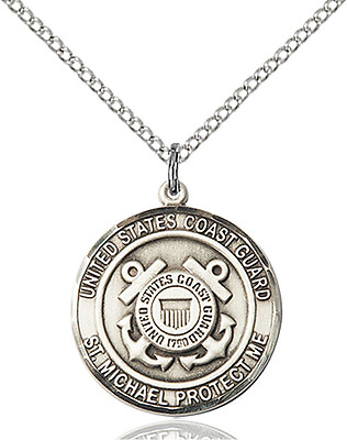 #ad 925 Sterling Silver Coast Guard St Michael Military Catholic Medal Necklace $91.50