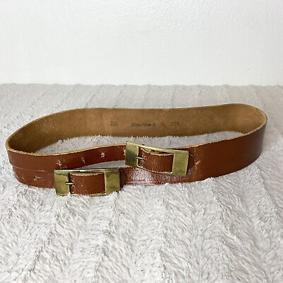#ad Roger Van Leather Brown Belt Double Buckle Asymmetrical Size 28