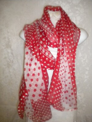 #ad Oversized Red and White Chiffon Scarf Polka Dots Gotta See Beautiful Sheer Box15