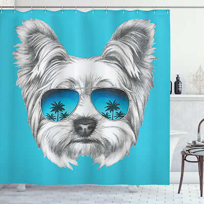 #ad Yorkie Shower Curtain Cool Sunglasses Artwork Print for Bathroom