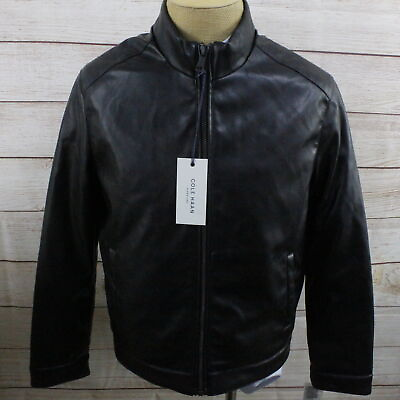 #ad New Cole Haan Faux Leather Moto Jacket Coat Black Medium MY3