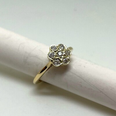 #ad 9ct Gold Zirconia Floral Ring Size N 9ct Yellow Gold Hallmarked Cluster Ring