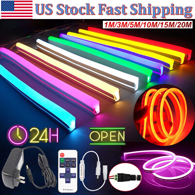 #ad LED Neon Rope Light Sign DC12V Flexible LED Strip Lights Waterproof 1M 3M 5M 10M