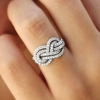 #ad 925 Silver Filled Cubic Zircon Ring Women Elegant Jewelry Wedding Gift Sz 6 10