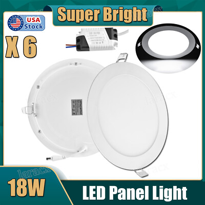 #ad 6X Cool White 18W 8quot; LED Recessed Ceiling Panel Down Light Bulb Lamp Fixture $49.99