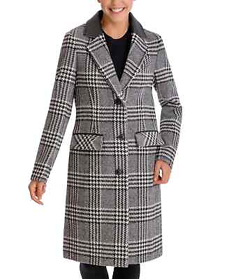 #ad BCBGeneration Black Plaid Walker Wool Blend Pea Coat B4924 Woman#x27;s Size XXL $133.19
