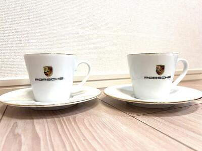 #ad Porsche White Cup and saucer set of 2 Novelty items Car Vehicle Japan