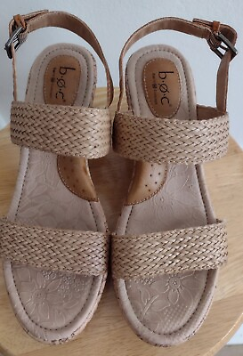 #ad BOC Born Concept Leather Sandals Cork Shoes 3quot; Heels Women#x27;s Size 8M US Tan NEW