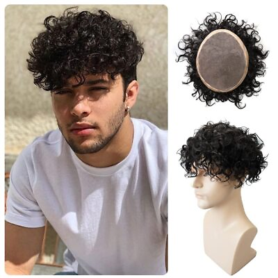 #ad Fashion Black Men 100% Human Hair Toupee 8*10quot; Men Weave Hair with PU Coated