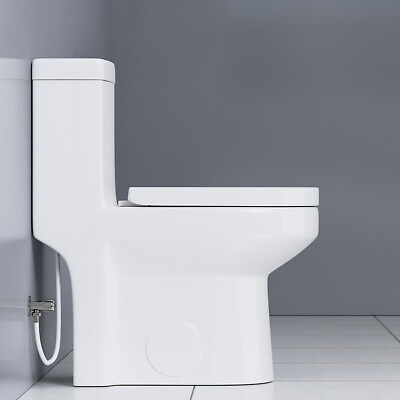 #ad One Piece Toilet Bathroom Compact 0.8 1.28 GPF Dual Flush W Soft Closing Seat