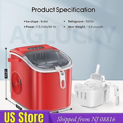 #ad Countertop Ice Maker RED 26Lbs 24H 9 Bullet Ice Ready in 8 MinsNJ08816