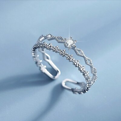 #ad Fashion 925 Silver Tassesl Knuckle Ring Open Zircon Rings Women Adjustable
