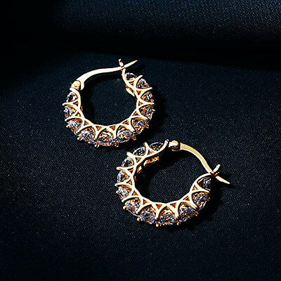 #ad 925 SilverGold Hoop Earring Creative Round Cut Cubic Zircon Women Jewelry