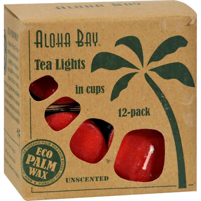 #ad Aloha Bay Organic Eco Palm Wax Tea Lights Unscented Red 12 Packs