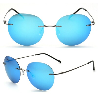 #ad Round Rimless Sunglasses Polarized Mens Womens Lightweight Retro UV Protection