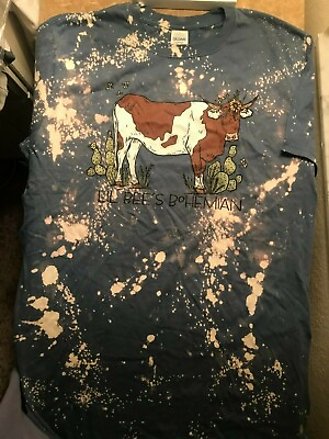#ad TA4 LIL BEES BOHEMIAN quot;Ole Cattle Callquot; Brown and White Cow Bleached Tee