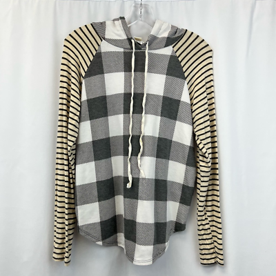 #ad 7th Ray Womens Hoodie Sweatshirt Multicolor Checkered Stripe Long Sleeve USA S